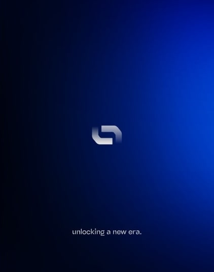 Lumonn glyph rendered in cobalt and ice white against deep navy.