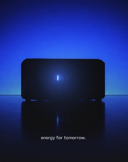 Lumonn module in silhouette, backlit by a halo of cobalt blue light.